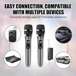 Microfoon-Professionele Draadloze Microfoon Set - 2.4 GHz Dynamisch Systeem -Goud- 60 Meter Bereik - Lange batterijduur- USB-C Oplaadbaar - Voor Karaoke, DJ, Bruiloft , Kerk - Zwart — thumbnail 5