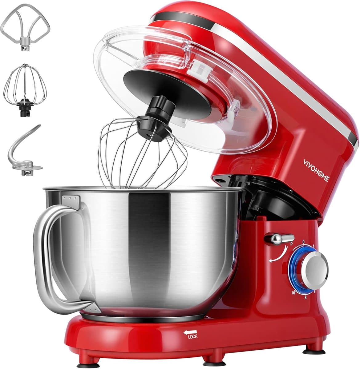 Keukenmachine 5,7L - 1500W Staande Mixer - 10 Snelheden - Met Spatdeksel - Rood — afbeelding 1