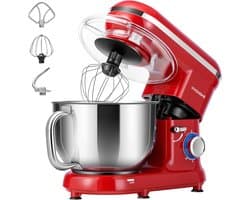 Keukenmachine 5,7L - 1500W Staande Mixer - 10 Snelheden - Met Spatdeksel - Rood