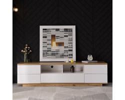 Moderne tv-kast - Tv meubel - Woonkamer opbergen - Kleurblok roosterdesign - 180 x 38 x 46 cm - Wit houtkleur