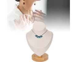 Chain Guard Holder Logboek Flanel PU Leer Standaard Linnen Sieraden Bust Mannequin voor Winkels en Beurzen - Luxe Faux Medium Chain Houder voor Kettingen en Halskettingen in Zwart (Beige)