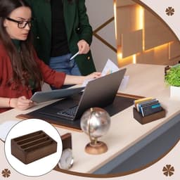 Houten Visitekaartjeshouder voor Bureau met 4 Kaartsleuven - Professionele Kaartdisplay voor Kantoor en Thuis, 115x72x46mm, Kokosnootbruin — thumbnail 4