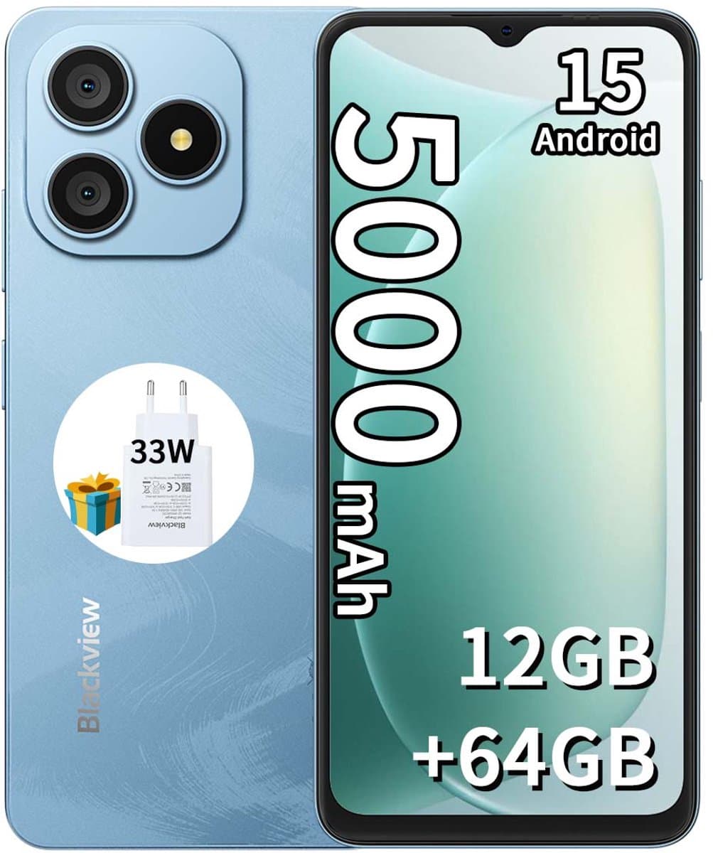 Blackview WAVE 9C Smartphone 4G - 12GB RAM - 64GB ROM - 6,56 inch - Android 15 - 5000 mAh met 33W-adapter - Dual SIM - GPS - OTG - blauw — afbeelding 1