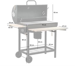 LeeuwenChoice® BBQ Pro Serie - Houtskool BBQ Wagen - 71x110x103cm Grill - Verrijdbaar met Wielen - Met Deksel & Thermometer — thumbnail 2