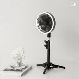 Oplaadbare Ventilator - Staande Fan - Buiten Gebruik - Draaibare Kop - Verticale Poot - Wit Zwart — thumbnail 1
