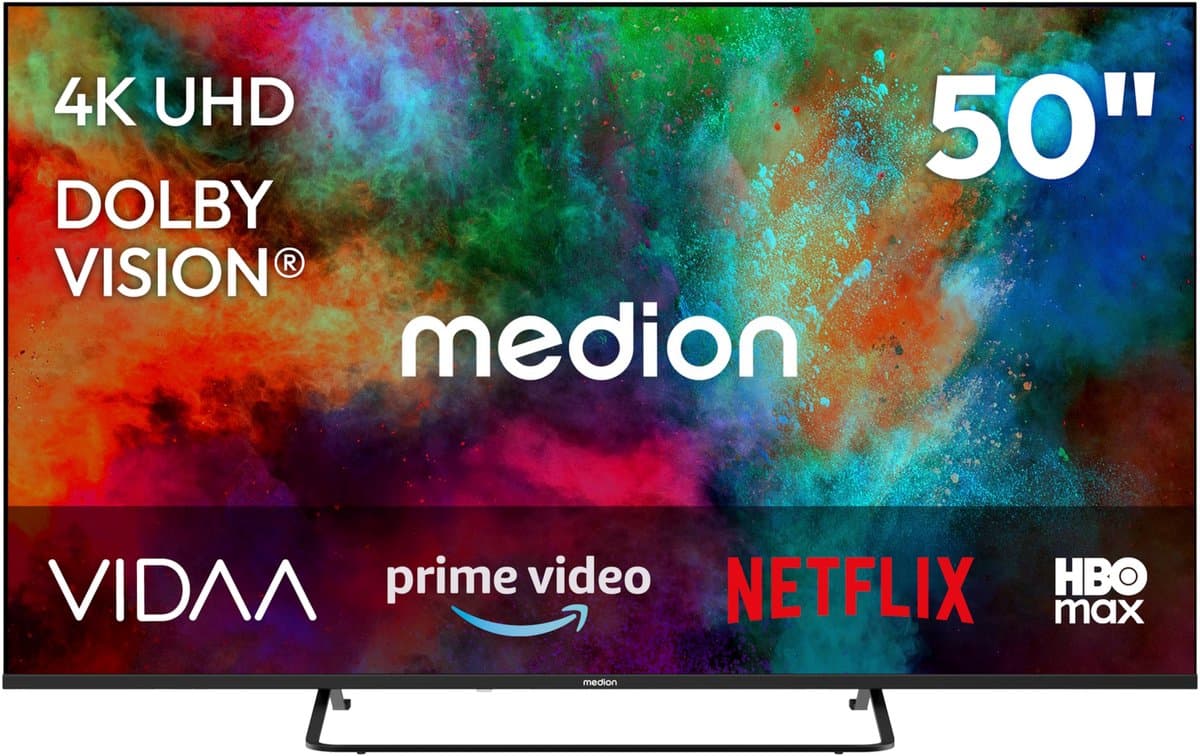 MEDION 125.7 cm 50" Ultra HD TV Smart TV Dolby Vision HDR Dolby Atmos VIDA Store Prime Video Disney+ DAZN HbbTV PVR Bluetooth HD+, MD850302 — afbeelding 1
