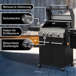 Gasbarbecue 3 Branders met Zijbrander, Infrarood Sear Burner, Rotisserie Draaispit, Gietijzeren Rooster, Thermometer & Afdekhoes – 57 x 128,6 x 113,8 cm – Hektor 3B-S All-In-One Buitenkeuken – HomebyNicole — thumbnail 2