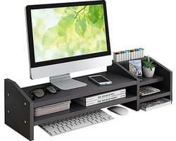 Fleau Home Monitor Verhoger met Lade - Laptop Standaard - Laptopverhoger - Bureau Organizer - Verhoging - Hout - Zwart