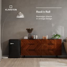 Klarstein Mini-Koelkast Audrey Evo 90L retro Mini Koelkast - Stil 40 dB, Compacte Kleine Koelkast met Verstelbare Voeten, Omkeerbare Deur, mechanische Thermostaat, Zwart - voor Hotelkamer voor Slaapkamer - Geruisloos - Mini Fridge — thumbnail 3