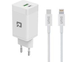 TUNIQ 45W PD Snellader - USB C Thuislader - USB C naar Lightning Kabel - Wit