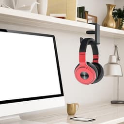 Headset Houder - Headset Haak - Hoofdtelefoon Hanger - Headset Standaard - Koptelefoon Houder voor onder Bureau - Hoofdtelefoon Hanger met Verstelbare & Roterende Arm Klem - Zwart - 1 Stuk — thumbnail 2