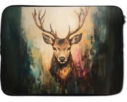 Laptophoes 13 inch - Hert - Geverfd - Gewei - Bruin - Laptop sleeve - Binnenmaat 32x22,5 cm - Zwarte achterkant