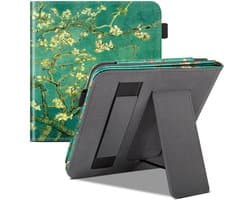 BukkitBow - Beschermhoes geschikt voor Kobo Libra Colour - E-reader Cover - Smart Sleep Cover - Bloemen / Bloesem motief - Groen