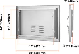 Bbq-Toegangsdeur, 508 X 356 mm, Enkele Buitenkeukendeur,Verzonken Gemonteerd In Roestvrij Staal,Verticale Wandmontage met Handgreep en Ventilatieopeningen voor Bbq Eiland en Grillstation — thumbnail 4