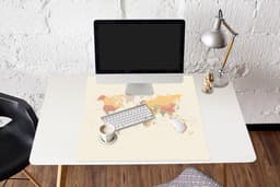 Muismat XXL 80x80 cm - Bureau onderlegger - Bureau mat Wereldkaart - Realistisch - Beige - Bureaumat - Gaming mousepad xl - Bureaulegger groot - Computer deskmat — thumbnail 5