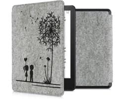 kwmobile hoes geschikt voor Amazon Kindle Paperwhite 11. Generation 2021 - E-reader beschermhoes in zwart / lichtgrijs - Paardenbloemen Liefde design