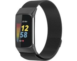 Milanees Smartwatch bandje - Geschikt voor Fitbit Charge 5 Milanese band - zwart - Strap-it Horlogeband / Polsband / Armband