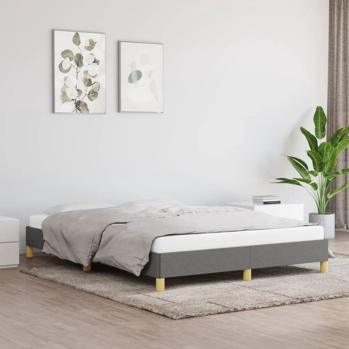 Bedframe, donkergrijs, 160 x 200 cm, stoffen bedframe voor slaapkamer, familiebed, hotel, logeerkamer — afbeelding 1