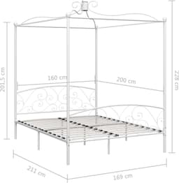 Bedframe, familiebed, palletbed, hemelbed, wit metaal, 160 x 200 cm — thumbnail 2
