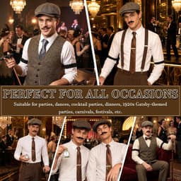 Beamely Retro jaren 20 gentleman kostuumset met vest, hoed en accessoires voor carnaval, carnaval en themafeesten — thumbnail 3
