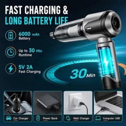 Handstofzuiger, accu, autostofzuiger, sterk, 26000 Pa, 4-in-1 mini-stofzuiger, draadloos, Car Vacuum Cleaner Air Duster, draagbaar, licht en oplaadbaar voor auto, thuis, huisdieren, zilvergrijs — thumbnail 5