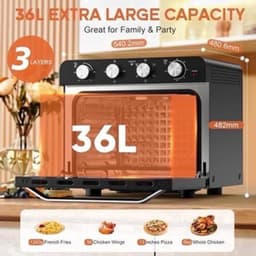 Airfryer Oven - Hetelucht Friteuse - Vrijstaande Oven - Pizzaoven - 36L - 2000W - 10-in-1 Functies - Digitale Timer & Temperatuur - Dubbel Glas - RVS — thumbnail 3