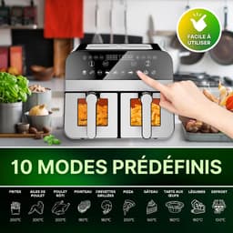 Nest, CNAFD45WS, 2400 W digitale heteluchtfriteuse met dubbele mand en 9 liter venster, gezond en snel koken, modern design, ideaal voor elke keuken, grijs — thumbnail 3