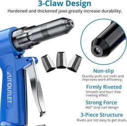 AUTOUTLET Pressure Air Blind Rivet Gun, Premium Heavy Rivet Gun Tool with 4 Nozzles, 0.3 cm, 0.3 cm, 0.6 cm - ShopVlot — thumbnail 5