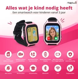 MuffyMouse GPS Horloge Kind met Simkaart – Smartwatch Kinderen 4G – Kinder Smartwatch met GPS – GPS Tracker Kind – Belfunctie, Videobellen, SOS & WhatsApp – 2GB+16GB – Roze — thumbnail 3