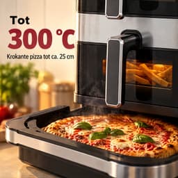 Cheqo® Dubbele Airfryer met Pizza Oven - Heteluchtfriteuse XXL met 2 Manden en Kijkvenster - Pizzamaker - Airfryer Dual Zone - Friteuse zonder Olie - Hetelucht Oven - Touchscreen - 12 Programma's - PFAS-Vrij - Pizzaoven - 2800W - Zwart — thumbnail 3