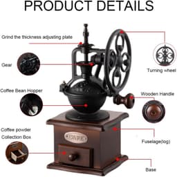 Koffiemachine-retro stijl hout handslijpen-handmatige kruk-krabber wiel vorm-25 * 11,5 cm — thumbnail 5