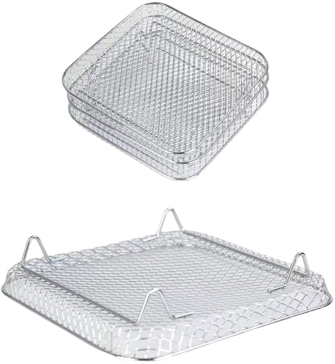3 stuks Air Fryer-rek, stapelbaar roestvrij staal, grillrooster, luchtfriteuse-frame, vierkant, accessoires voor luchtfriteuse, potten, snelkookpannen, Foodi, 8 l — afbeelding 1