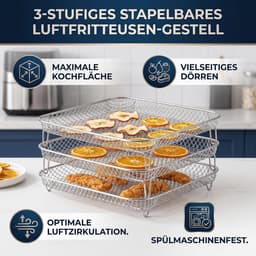 3 stuks Air Fryer-rek, stapelbaar roestvrij staal, grillrooster, luchtfriteuse-frame, vierkant, accessoires voor luchtfriteuse, potten, snelkookpannen, Foodi, 8 l — thumbnail 2