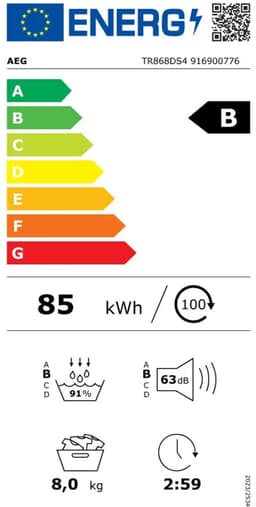 AEG TR868DS4, Vrijstaand, Warmtepomp, Zwart, 8KG — thumbnail 2
