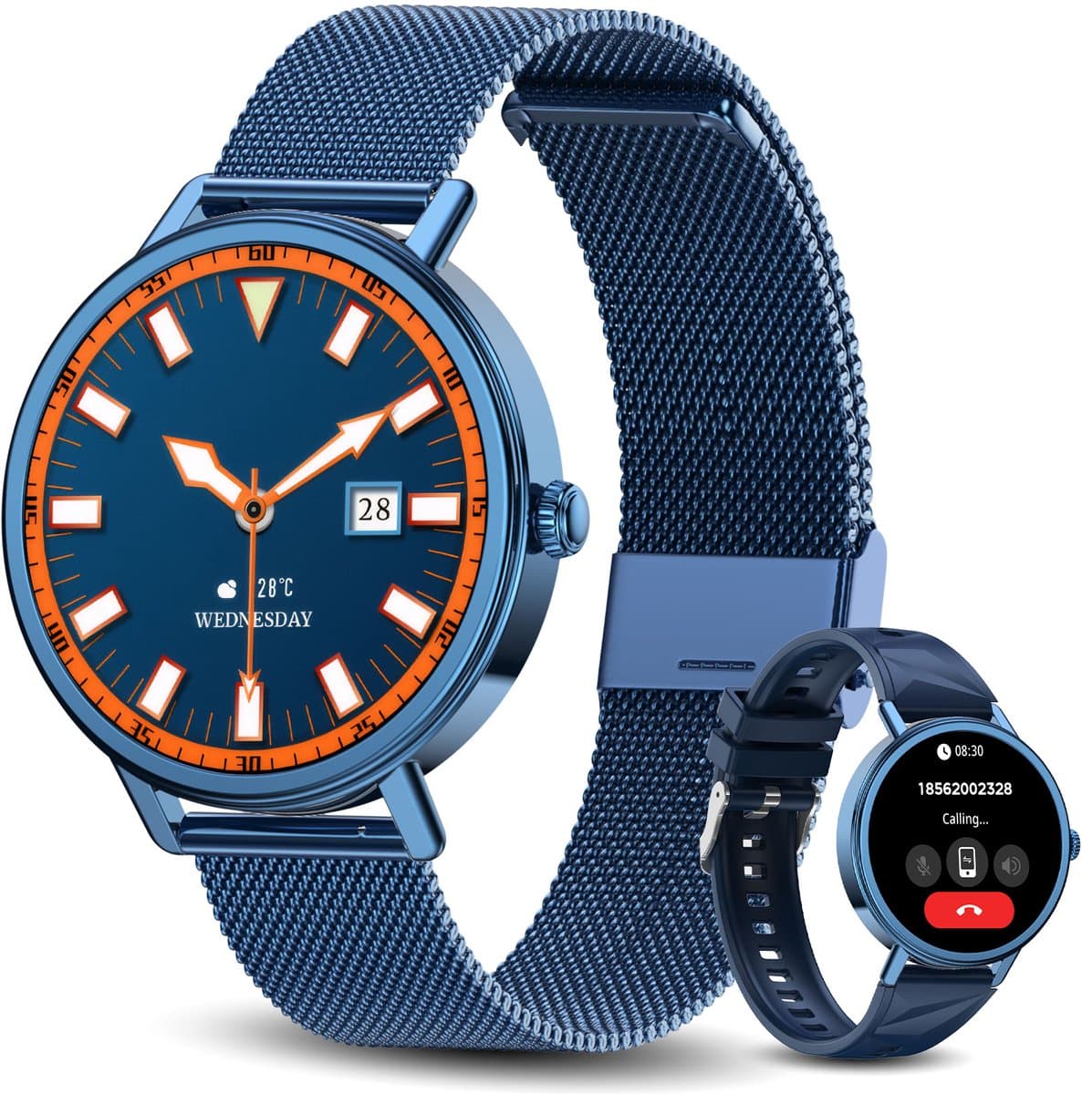 Blackview Slimme Horloges voor Dames - X30 - 1,26 "AMOLED Smartwatch Dames - Slaap & SpO2 Monitor - Fitnesstracker - Stijlvolle Smartwatch - Hartslagmeter - 100+ Sportmodel - Bluetooth Bellen- Stijlvol Slim Horloge - Android en iOS - Blauw — afbeelding 1