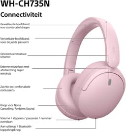 Sony WH-CH735N – Draadloze Noise Cancelling koptelefoon - Roze — thumbnail 4