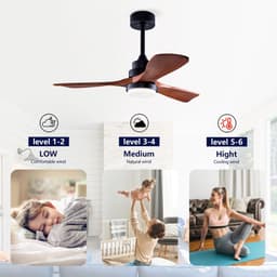 DESMIU Plafondventilator – Met Verlichting En Afstandsbediening – 107 Cm – Metaal En Hout – Zwart En Donker Walnoot – Zes Snelheden En Timer — thumbnail 2