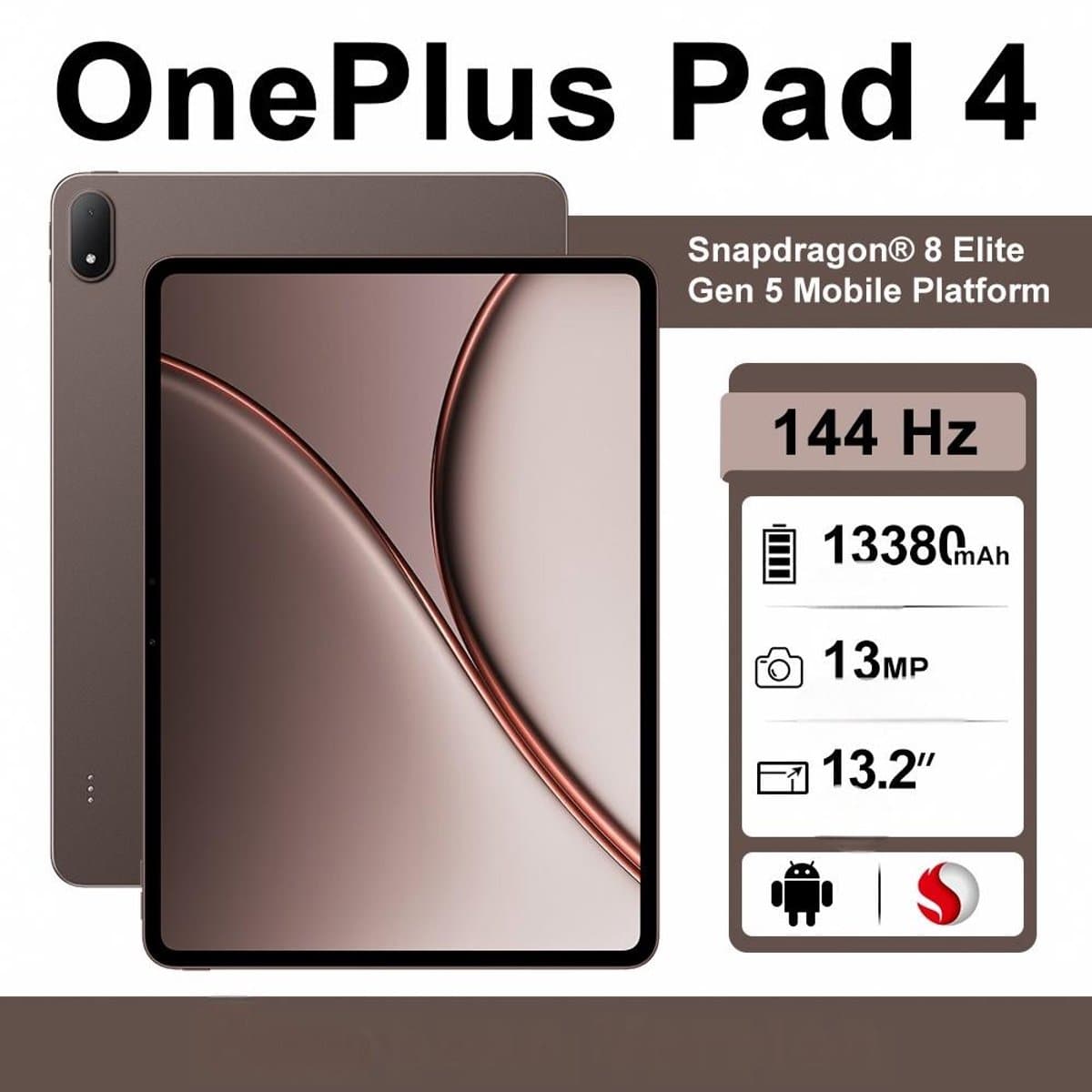 OnePlus Pad 4 Tablet – 12GB+256GB – WiFi – Dune Glow - 13380mAh -Dune Glow — afbeelding 1