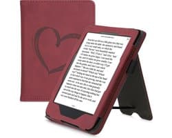 kwmobile e-reader hoesje geschikt voor Kobo Clara HD hoes - E reader flip case van kunstleer - Ereader cover met stand - Brushed Hart design in donkerrood