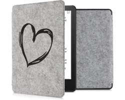kwmobile hoes geschikt voor Amazon Kindle Paperwhite 11. Generation 2021 - E-reader beschermhoes in zwart / lichtgrijs - Brushed Hart design