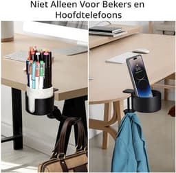 2-in-1 Bekerhouder met Koptelefoon Hanger - Ruimtebesparende Kantoorspullen - Zware Kwaliteit Aluminium - Anti-knoei Desk Cup Holder — thumbnail 4