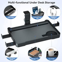 Rotating Clamp Desk Organizer - 360° Organizer with Headphone Hanger, Phone Slot, Cup Holder and Cap Holder - No Drilling Required for Home Office — thumbnail 3