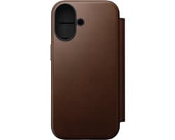 Nomad Modern Lederen Folio iPhone 17 – Gerecycled Aluminium Knoppen – Camera Bedieningsknop – Ecco Leder - Bruin