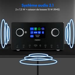 MEDION P85444 2.1 internetradio met subwoofer (DAB+, FM-radio, Spotify Connect, wifi, Bluetooth, streaming, equalizer, kleurendisplay, USB, AUX, wekker, sluimerfunctie, slaaptimer) zwart — thumbnail 3