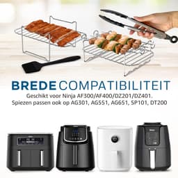 ONE Emporium airfryer stapelrekken – 2-delig RVS – geschikt voor Ninja Dual & meer – met oliekwast & keukentang — thumbnail 5
