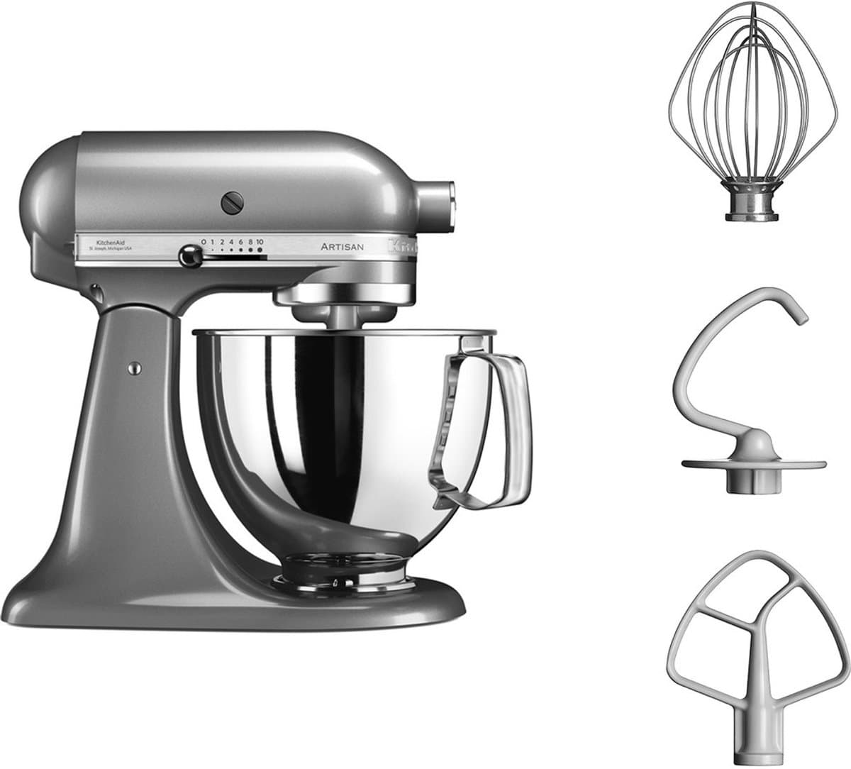 KitchenAid Artisan 5KSM125ECU - Keukenmachine - 4,8L - Contour zilver - 3 menghaken — afbeelding 1