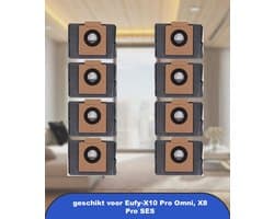 8 stuks stofzakken geschikt voor Eufy-X10 Pro Omni, X8 Pro SES robotstofzuiger, stofzak, vervanging Clean Base zak