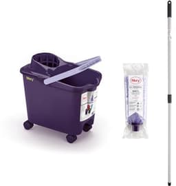 Emmer met Mop en Steel - Zeer Absorberende Microvezelmop met Telescoopstang en Wieltjes - 14 Liter Afdruipemmer in Paars — thumbnail 1