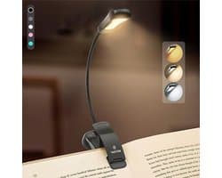 Draagbare Leeslamp met 7 LED's - Oplaadbare Clip Lamp met 3 Helderheidsstanden en 3 Kleuren voor Bed en Reizen