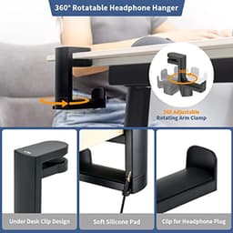 Hoofdtelefoonstandaard met 360° draaibare houder en verstelbare bureau veerklem voor gaming headset — thumbnail 2